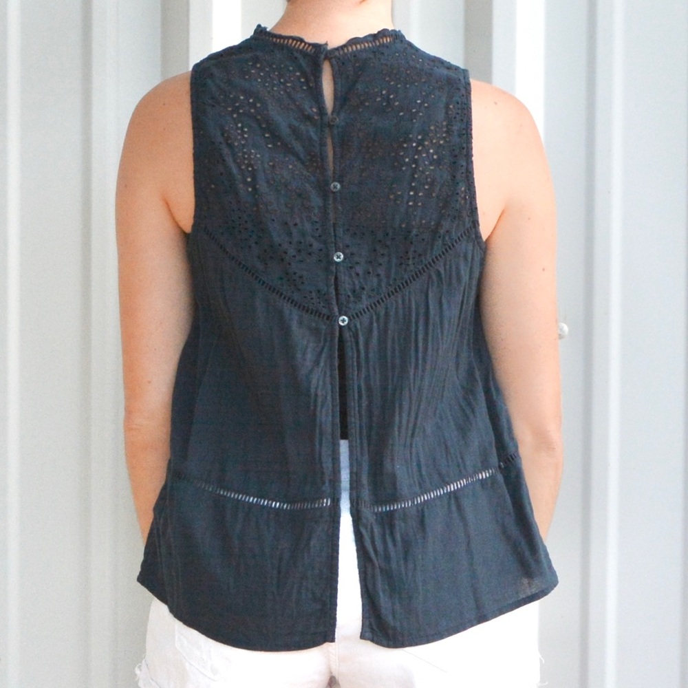 Abercrombie & Fitch A&F Split Open Back Button Lace Tank Top Navy Blue XS